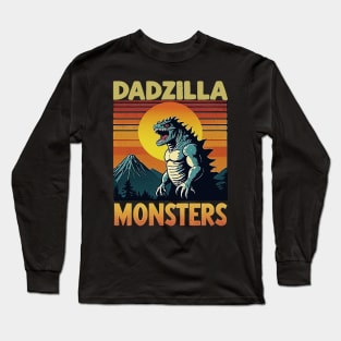 Mens Dadzilla Father Of The Monsters Retro Vintage Sunset Long Sleeve T-Shirt